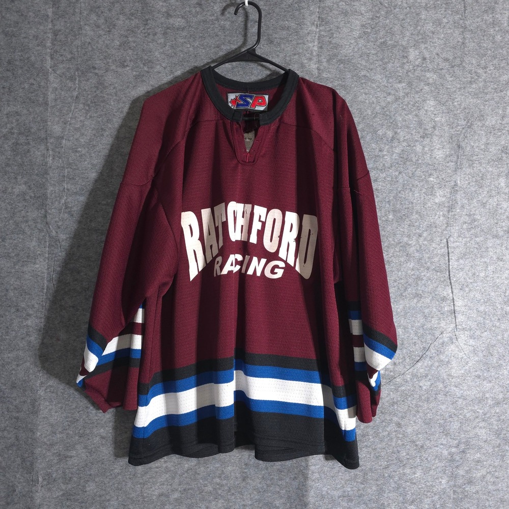 Vintage Ratchford Racing Hockey Jersey H.W. Burgundy White Blue Size Large